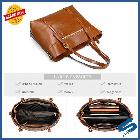 Leather Tote Bag with Cosmetic Organizer, Shoulder Handbag for Travel - Picture 3 of 7